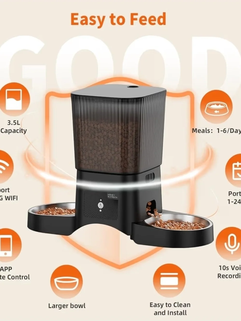 Automatic Pet Feeder in Black and Smoke